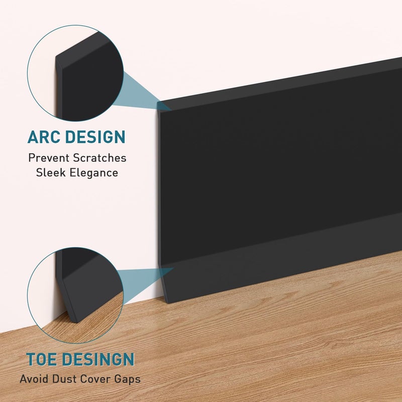 PATTENGO Flexible Baseboard Molding Trim, 4 Inch x 20 Feet Vinyl Wall Base with Wider Self-Adhesive Peel and Stick Cove Base, Rubber Wall Base Moulding Trim, Black - Image 4